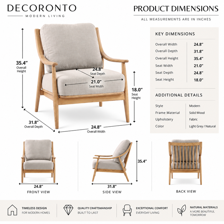 Harlow chair natural solid ash wood tapered legs 9.5 inch leg height