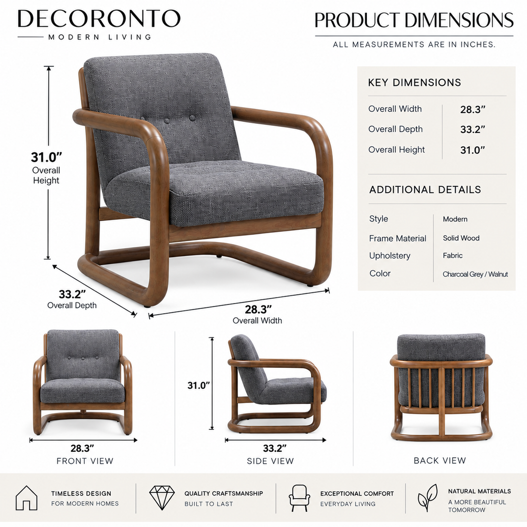 Marlow Club Chair – Tufted Fabric with Exposed Wood Frame , Modern Accent Chair